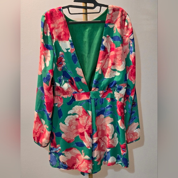 Lulu's Sweetest Song Green Floral Print Backless Romper - Picture 4 of 7